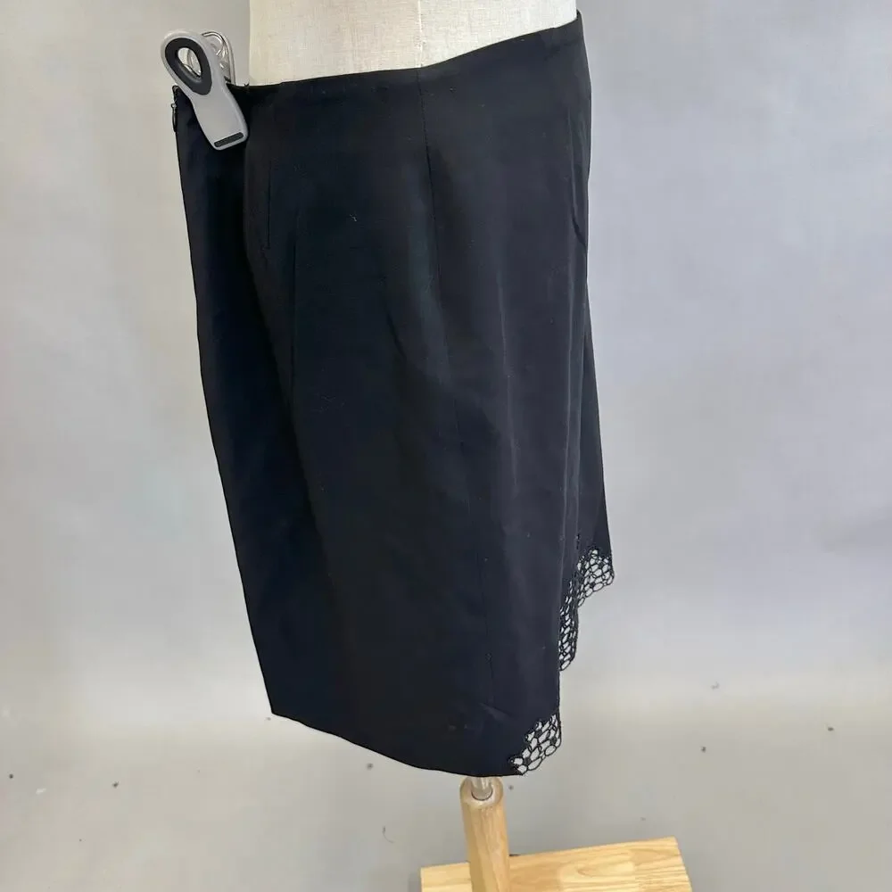 Vintage 90s Armani Collezioni Black Wool Pencil Skirt Embroidered lace Size 8‎